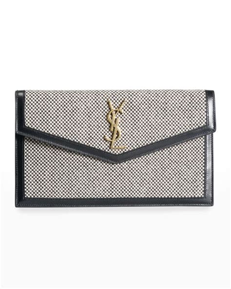 Saint Laurent Uptown YSL Checkered Tweed Clutch Bag